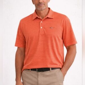 Attack Life By Greg Norman Feeder Striped Polo Casual Shirt, Seaside Coral, L